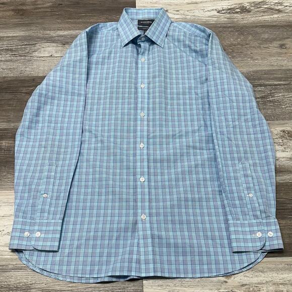 Bonobos Blue Mens 16.5 35 Tailored Slim Fit Wrinkle Free Button Up Dress Shirt - Picture 2 of 10